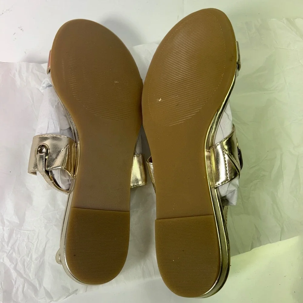 Lands End Neve Flat Sandal Mens Gold Metallic Slingback Grommet 4131304 Size 9B